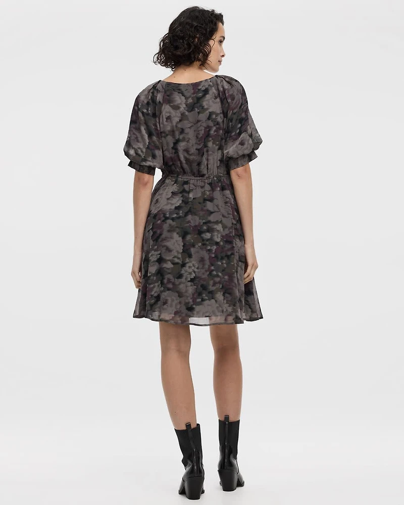 Elbow-Sleeve V-Neck Empire-Cut Dress