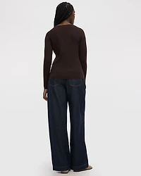 Long-Sleeve V-Neck Pullover with Wide Ribs