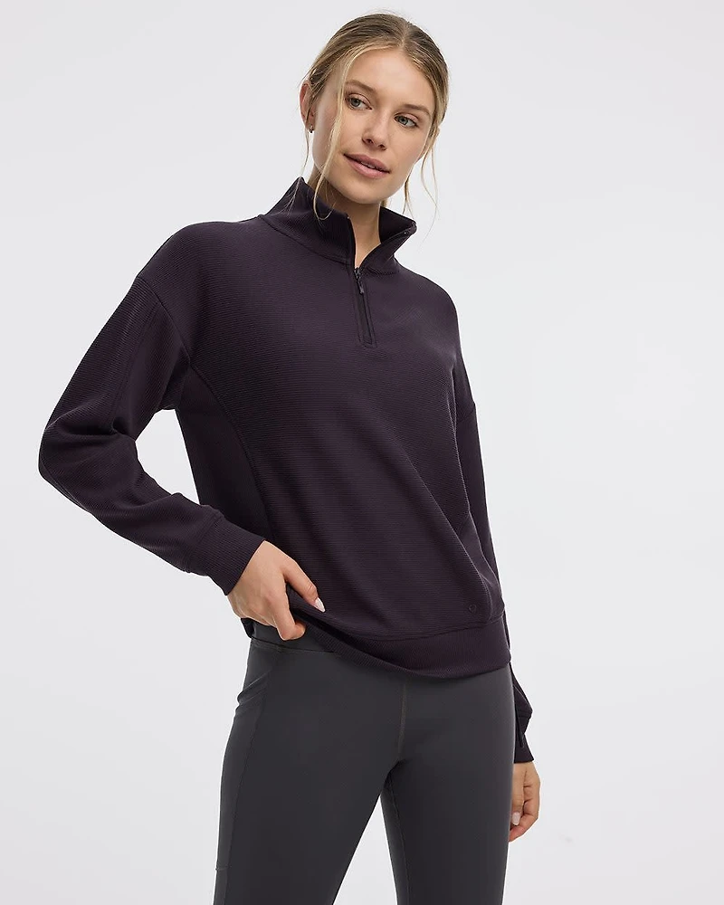 Long-Sleeve Sweater with Half-Zip Mock Neckline - Hyba