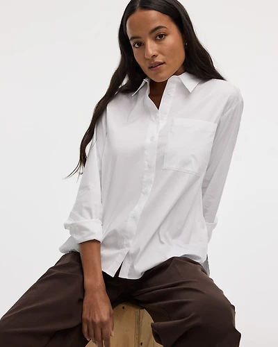 Long-Sleeve Poplin Shirt with Chest Pocket