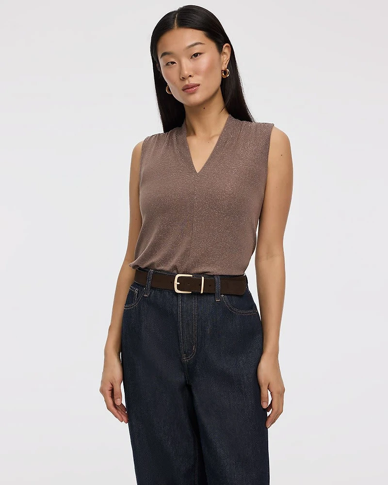Sleeveless V-Neck Shimmery Top