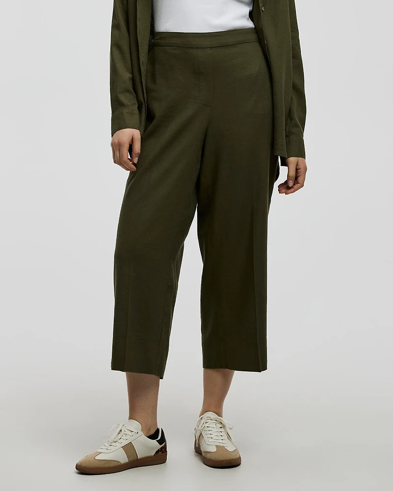 Cropped Wide-Leg Linen-Blend Pant