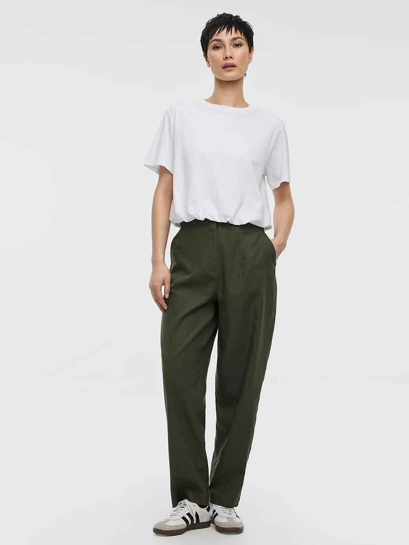 Pantalon en mélange de lin à jambe ballon