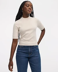 Elbow-Sleeve Mock-Neck Top