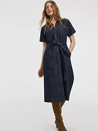 Robe boutonnée en denim à manches courtes
