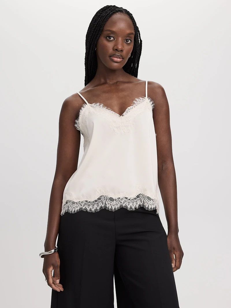V-Neck Cami with Lace Trim