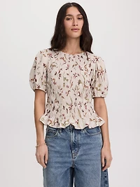 Blouse en nid d'abeille à manches courtes bouffantes