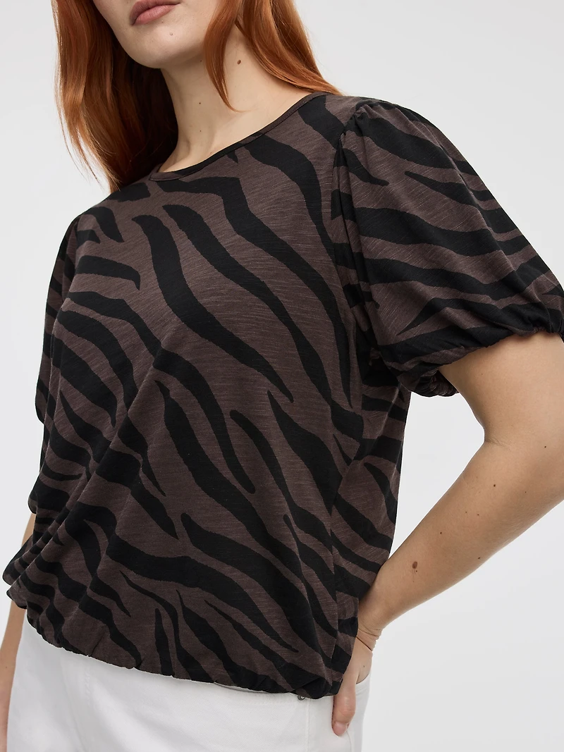 Haut à manches courtes ballon et col rond