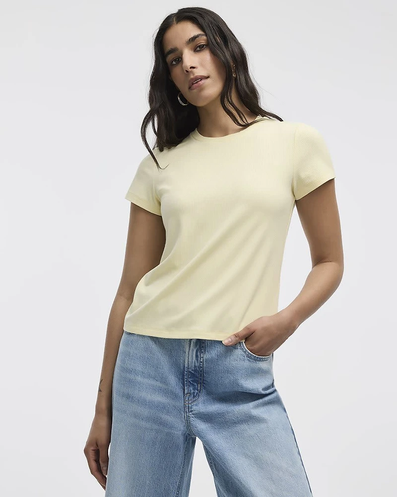Ribbed Fitted Crew Neck T-Shirt - R Essentials