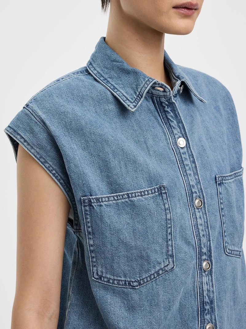 Extended-Sleeve Denim Shirt