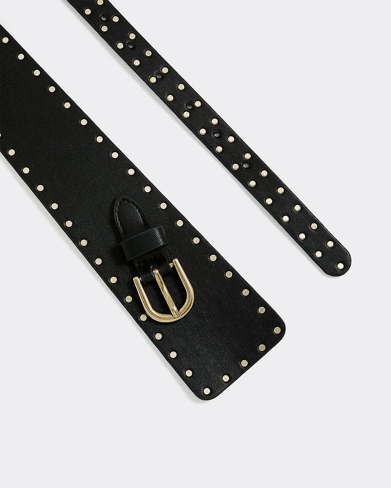 Ceinture asymétrique en faux cuir à clous