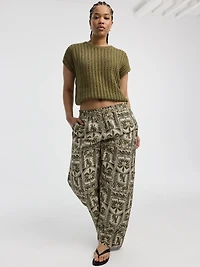 Pantalon à enfiler jambe large et taille haute