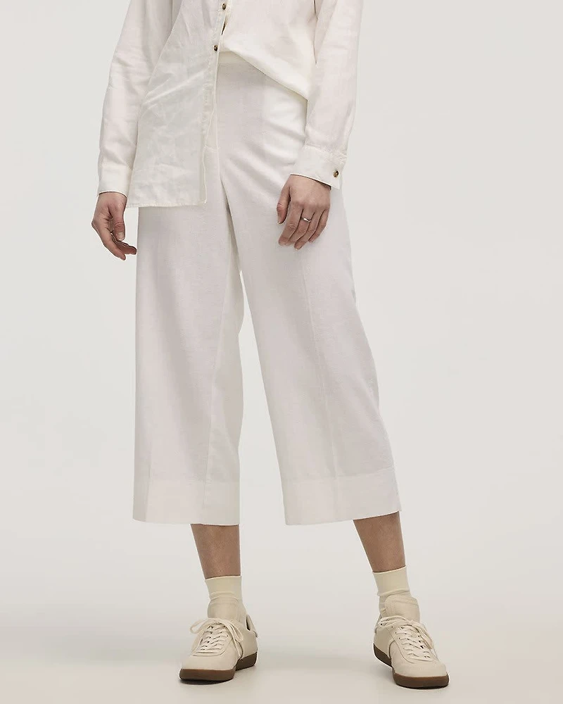 Cropped Wide-Leg Linen-Blend Pant - Petite