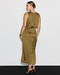 Sleeveless Crew-Neck Maxi Dress with High Slit