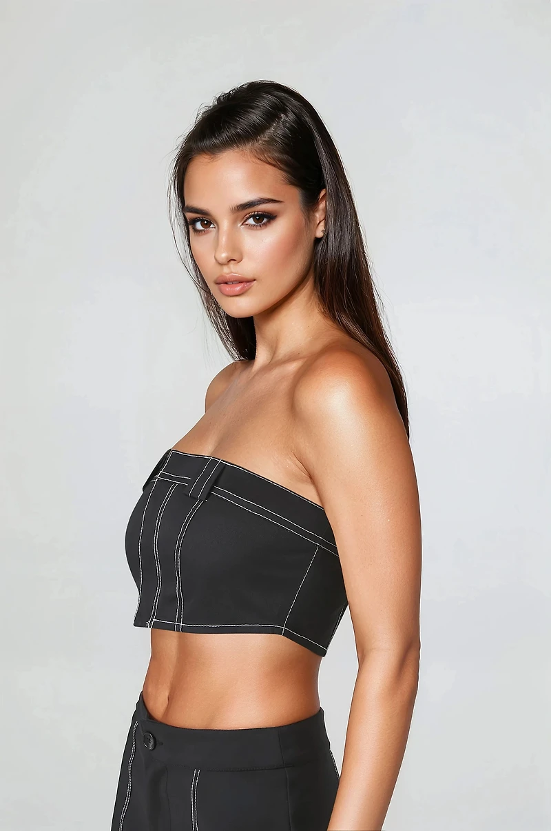 Super Cropped Button-Front Tube Top