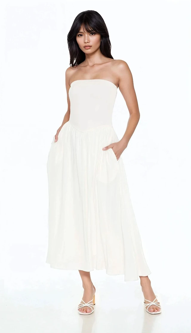 abercrombie poplin strapless midi dress Abercrombie + Poplin Strapless Midi Dress