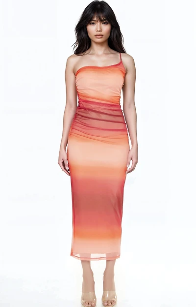Gradient One-Shoulder Midi Dress