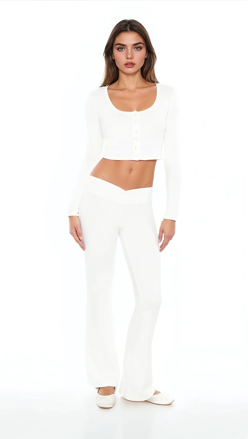 Mid-Rise V-Cut Flare Pants