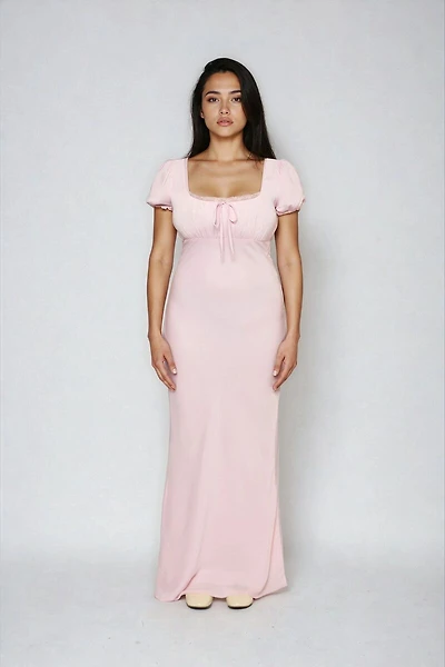 Puff-Sleeve Satin Maxi Dress