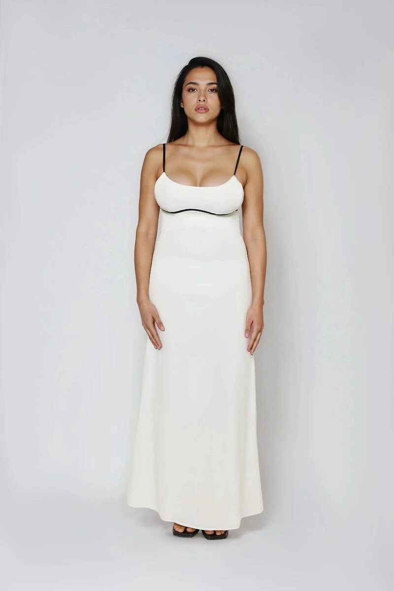 Contrast-Trim Satin Cami Maxi Dress