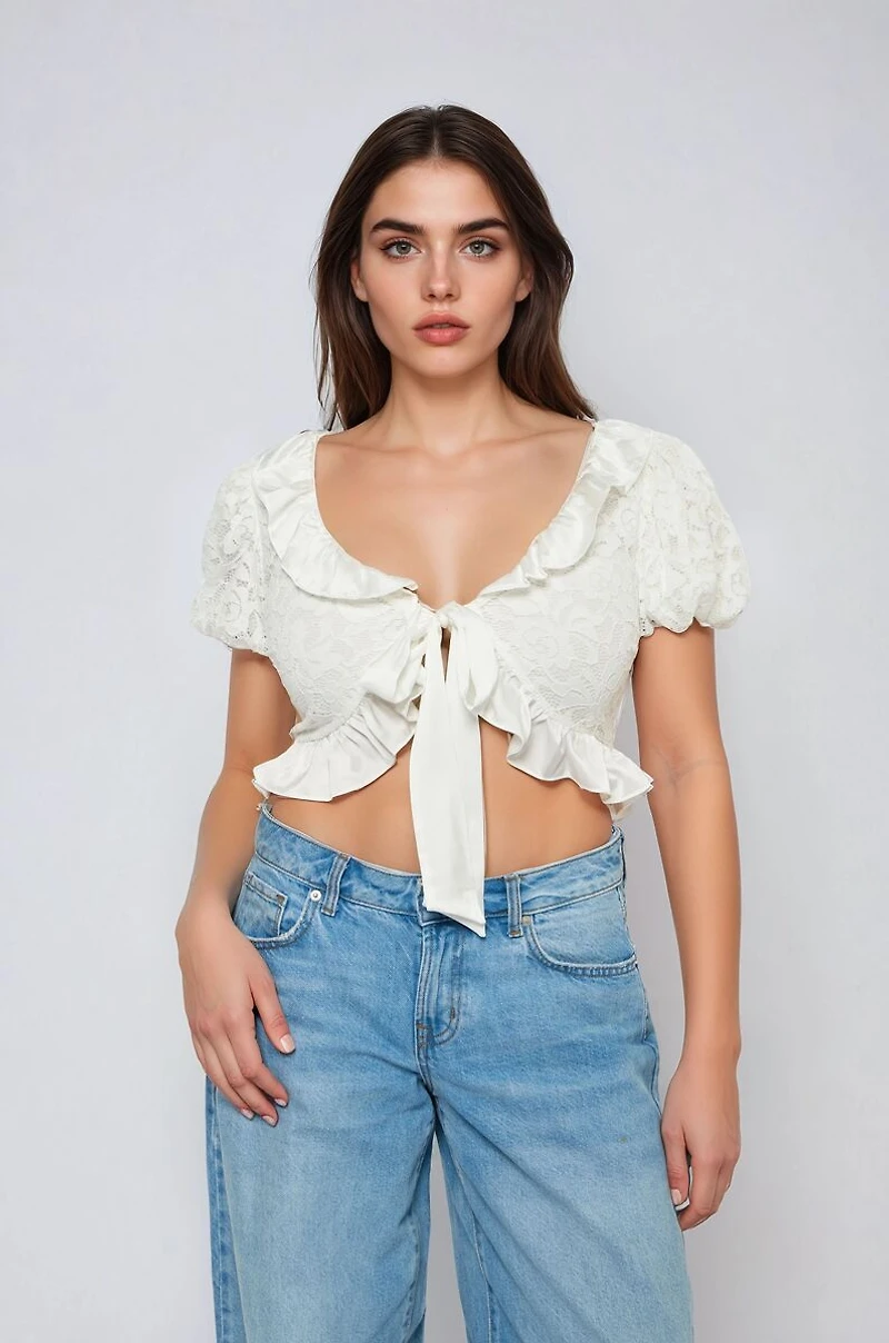 Ruffled Lace Crop Top
