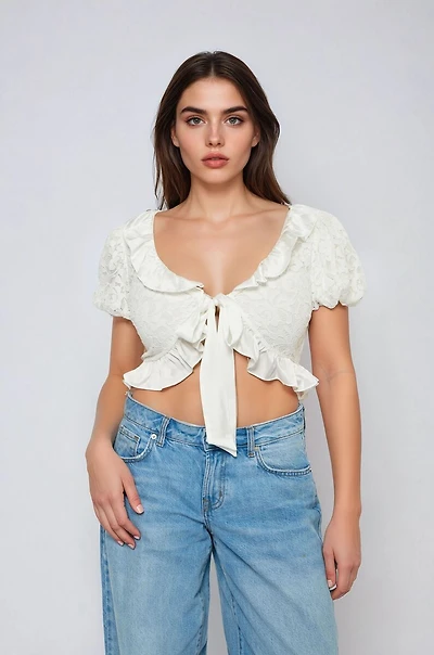 Ruffled Lace Crop Top