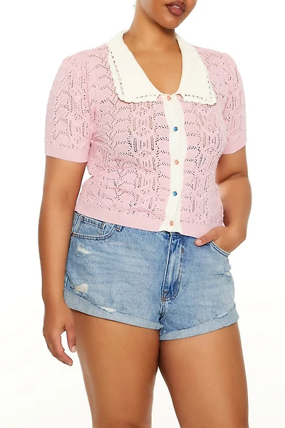 Plus Pointelle Sweater-Knit Shirt