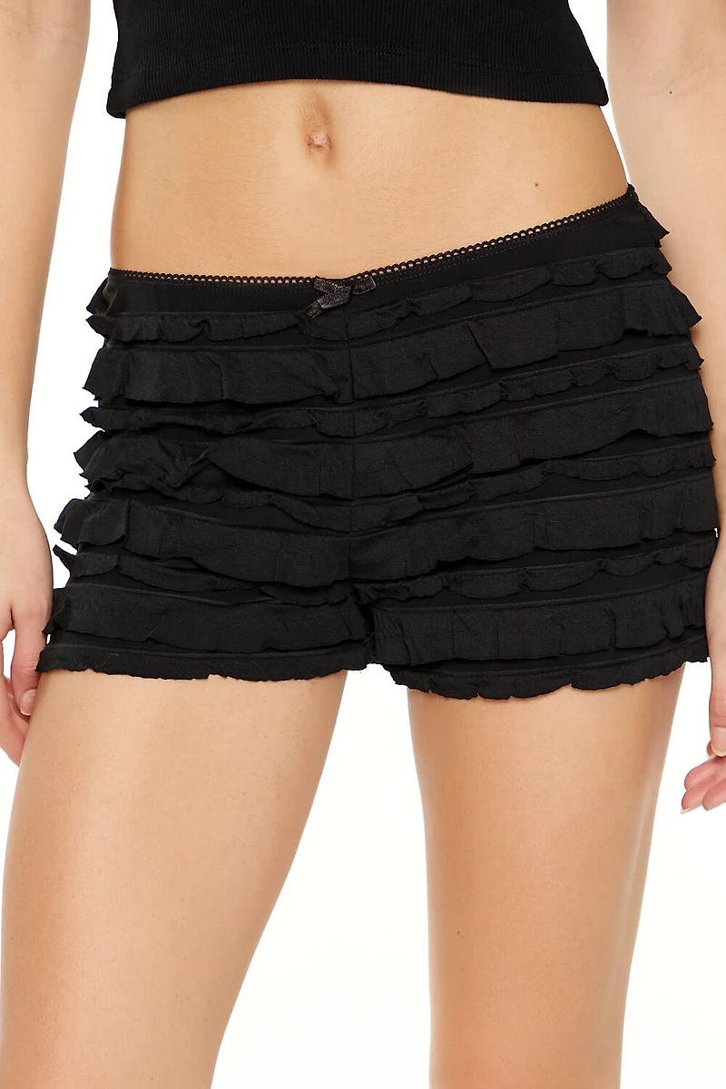 Tiered Ruffle-Trim Bow Shorts