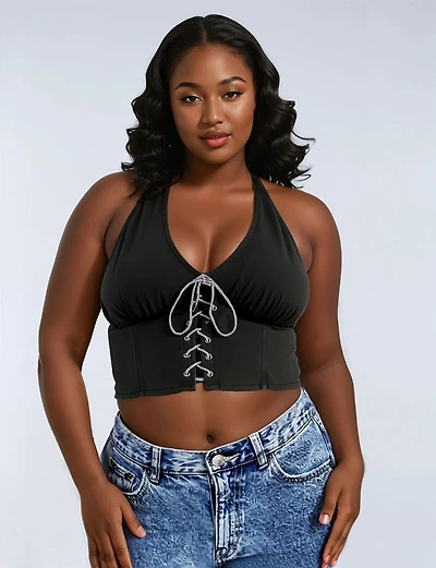 Plus Lace-Up Halter Top