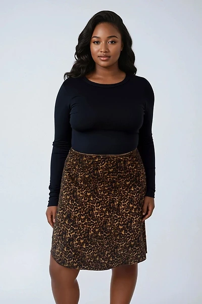 Plus Leopard Print Midi Skirt