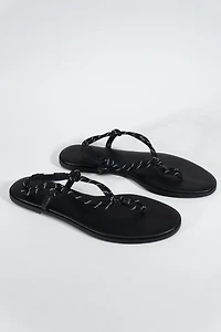 Braided Strap Faux Leather Flip-Flops
