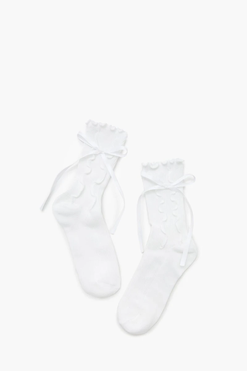 Bow Lettuce-Edge Crew Socks