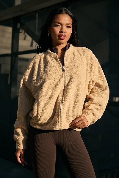 Boucle Zip-Front Bomber Jacket