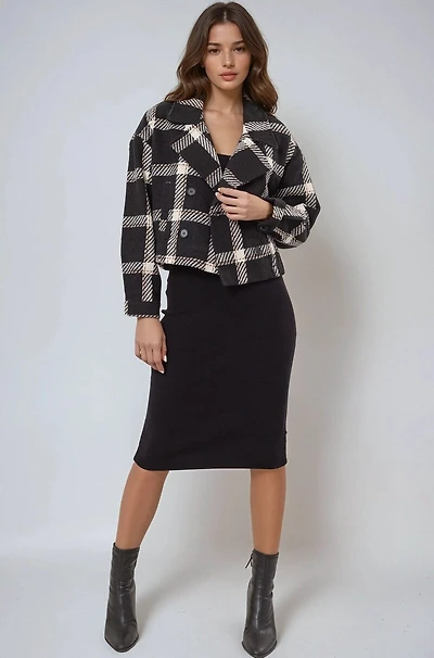 Plaid Double-Breasted Cropped Jacket