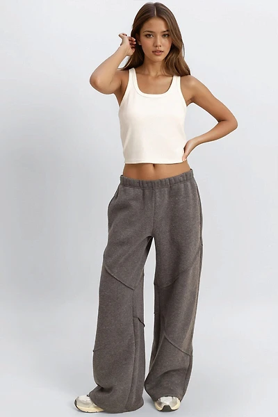 Exposed-Seam Wide-Leg Joggers