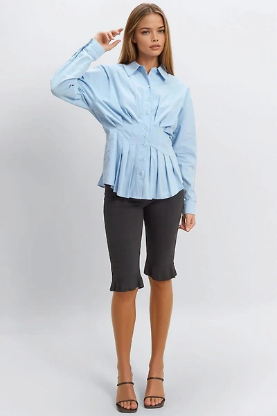 Pleated Poplin Peplum Shirt