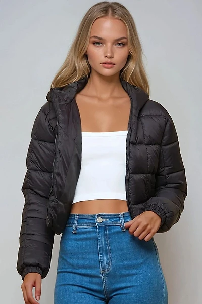 Hooded Zip-Front Puffer