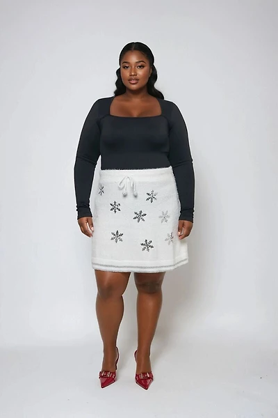 Plus Snowflake Knit A-Line Mini Skirt