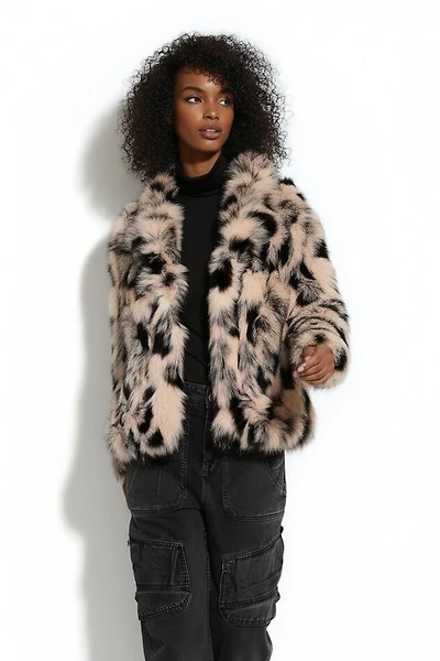 Abstract Print Faux Fur Jacket