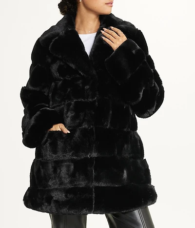 Faux Fur With Lapel Collar Black