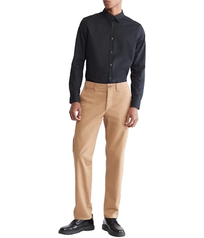 Long Sleeve Solid Stretch Slim Woven Shirt