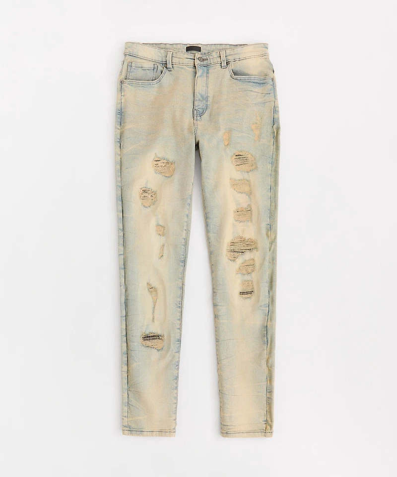 Skinny Fit Rip and Repair Denim Pants - Light Blue