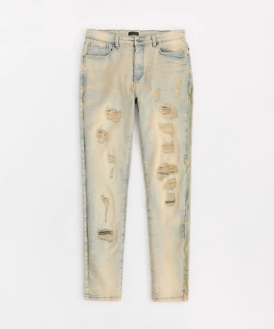 Skinny Fit Rip and Repair Denim Pants - Light Blue