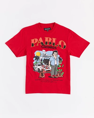 Plus Pablo Cartoon Applique Short Sleeve Tee - Red