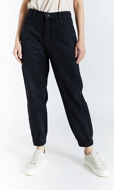 Denim Joggers with Front Button Clasp