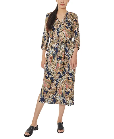 V-Neck Midi Dress with Tie Waist