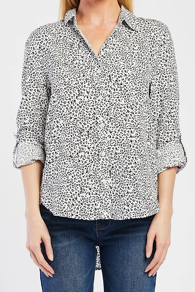 Elisa Tab Sleeve Button Down Shirt Single Chest Pocket