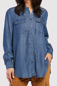 Nanette Long Sleeve Button Down Madarin Collar Double Flap Chest Pockets