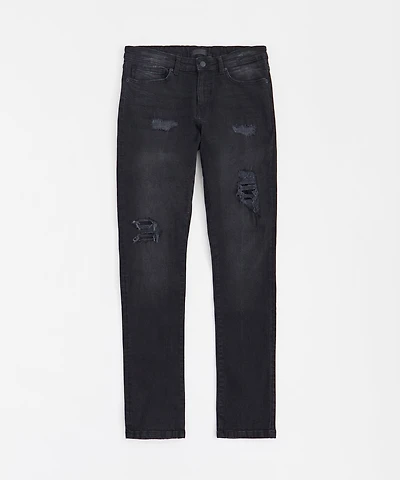 Skinny Rip and Repaired Denim Pants - Black