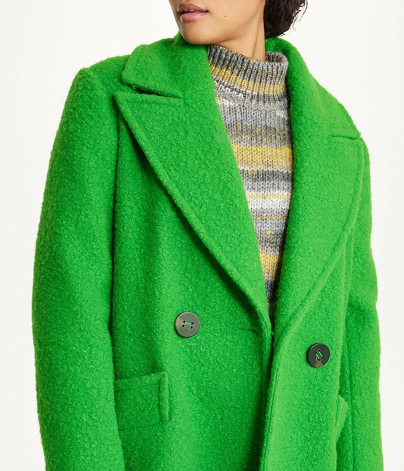 Notch Collar Double Breasted Boucle Coat Kelly Green